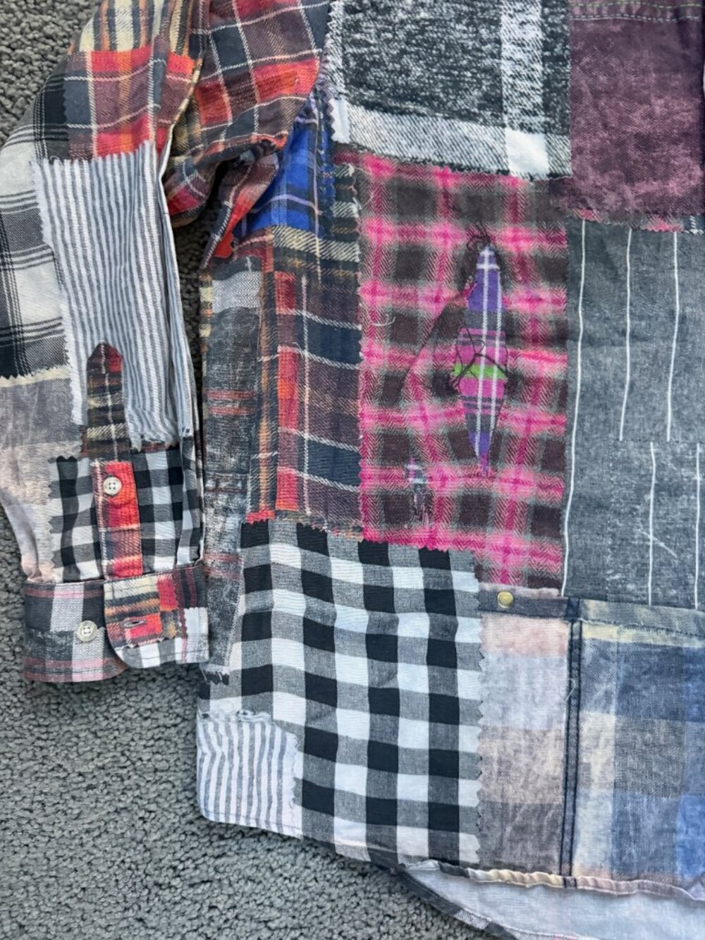 Desigual Men’s Patchwork Plaid Distressed Shirt XXL - 3D Illusion Design - VGUC - Picture 9 of 16